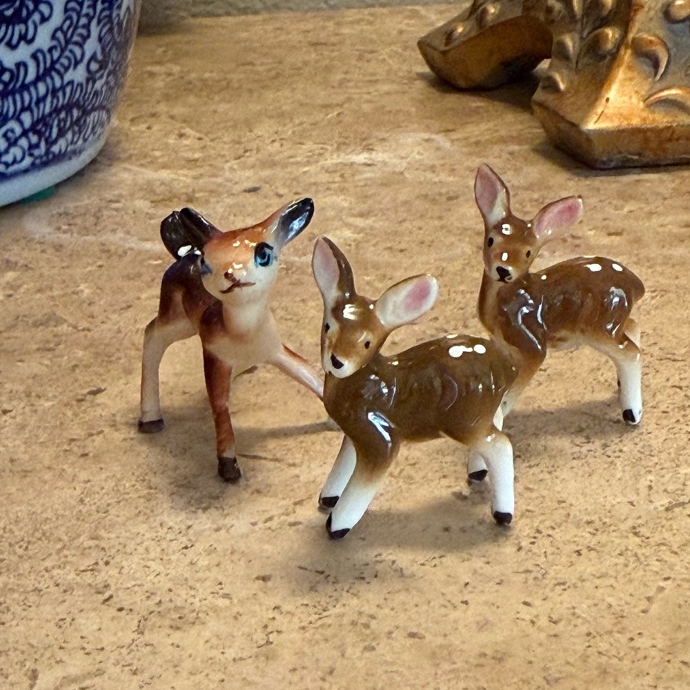 Vintage Miniature Porcelain Fawn Figurines - Set of 3